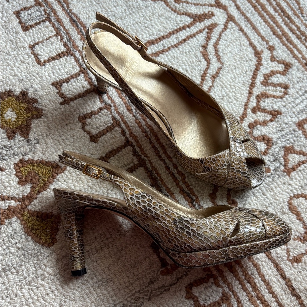 🤎STUART WEITZMAN Snakeskin Sling Back Heels